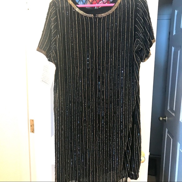 Boston Proper Black and Gold Striped Dress - Picture 4 of 8